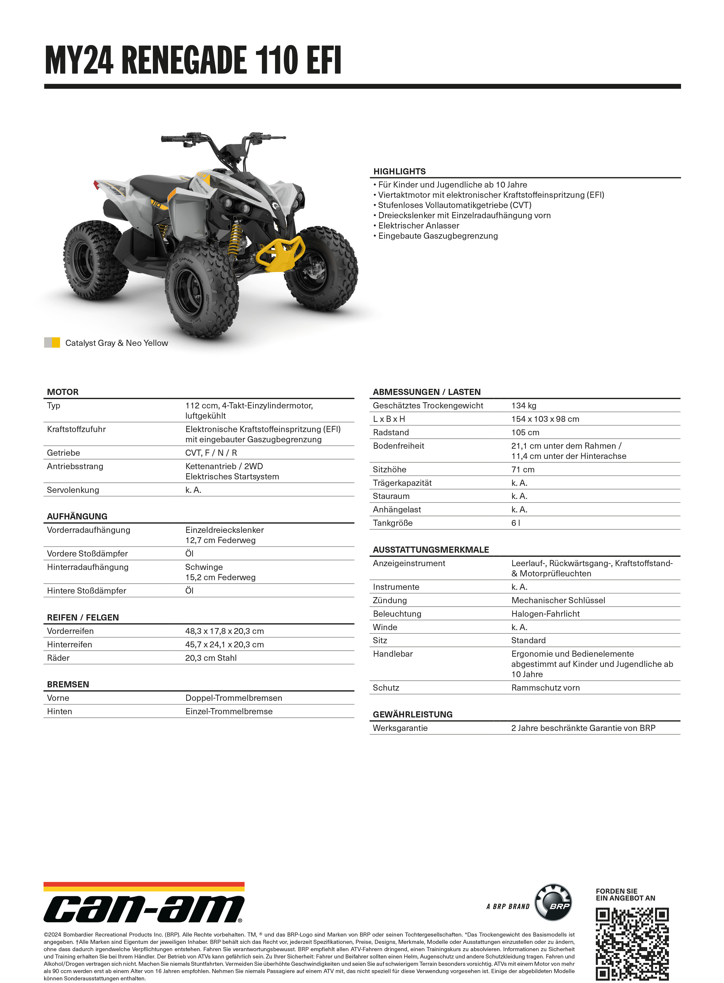 2024 BRP CANAM Renegade STD 110 EFI Watzinger Power